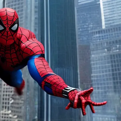 Prompt: Dwayne Johnson as Spiderman , film still