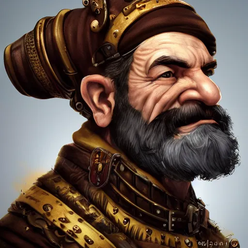Image similar to a portrait painting of baradin the steampunk dwarf engineer from vermintide, highly detailed, fantasy, artstation, 8 k