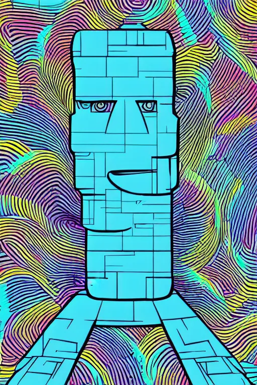 Image similar to abstract moai statue geometric cutout digital illustration cartoon colorful beeple