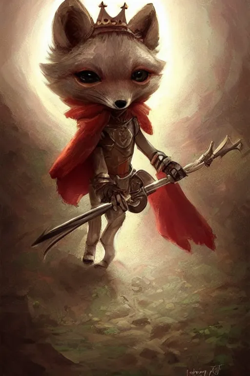 Image similar to cute little anthropomorphic foxy knight wearing a cape and a crown, tiny, small, miniature fox, baby animal, short, pale blue armor, cute and adorable, pretty, beautiful, DnD character art portrait, matte fantasy painting, DeviantArt Artstation, by Jason Felix by Steve Argyle by Tyler Jacobson by Peter Mohrbacher, cinematic lighting