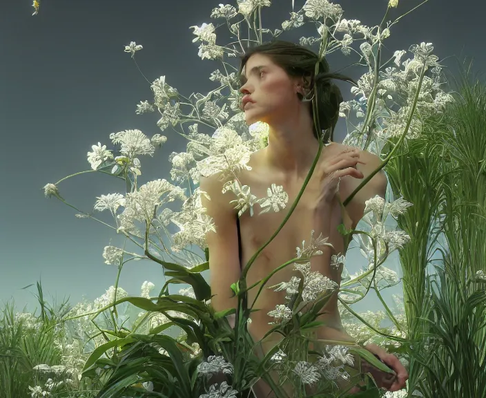 Image similar to simplicity, transparent clear see - through image of simple robots, lush botany, floral environment, ultra realistic, concept art, minimalism, photorealistic, octane render, 8 k, unreal engine. art by gustave dore and nori inoguchi and sam kaplan and zachary goulko and christopher marley and artgerm and alphonse mucha