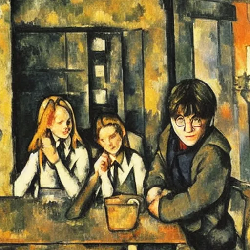 Image similar to a film still of harry potter, artwork by paul cezanne