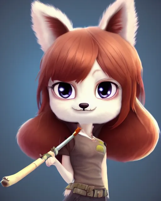 Image similar to female furry mini cute style, highly detailed, rendered, ray - tracing, cgi animated, 3 d demo reel avatar, style of maple story and zootopia, maple story gun girl, fox from league of legends chibi, soft shade, soft lighting