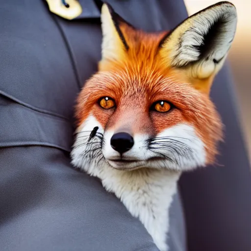 Image similar to Closeup of Fox dressed in a modern American soldier uniform, 85mm f/1.4