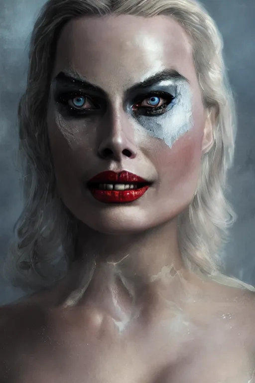 Prompt: a fancy portrait of Margot Robbie as lady death its self by Greg Rutkowski, Sung Choi, Mitchell Mohrhauser, Maciej Kuciara, Johnson Ting, Maxim Verehin, Peter Konig, final fantasy, mythical, macro lens, 35mm, 8k photorealistic, cinematic lighting, HD, high details, atmospheric,