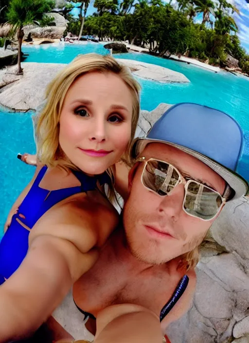 Image similar to pov date with kristen bell sitting on my lap in a bikini, 1 2 0 deg fov