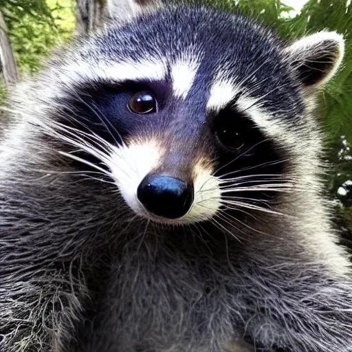 Prompt: a selfie of a racoon wearing a trenchcoat