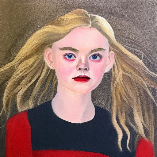 Prompt: portrait of Elle Fanning, tempera on board,