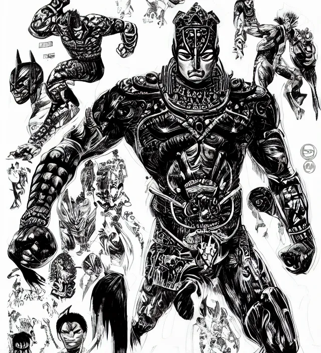 Image similar to full body pose, hd, manga anime portrait of an aztec god superhero, in ishikawa ken frank miller jim lee alex ross style detailed trending award winning on flickr artstation,