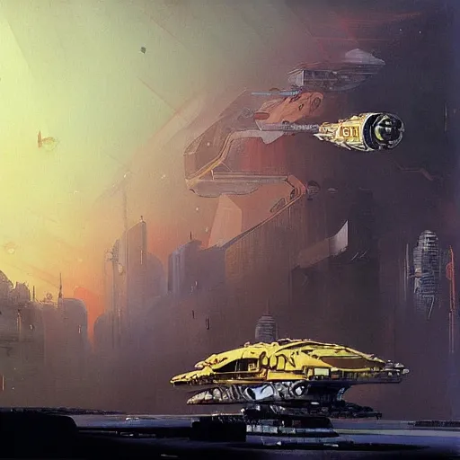 Image similar to a painting in the style of chris foss and in the style of stephan martiniere.