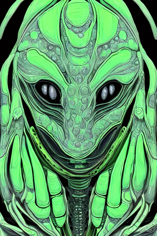 Prompt: an anxious green alien, symmetrical, highly detailed, digital art, sharp focus, trending on art station, anime art style