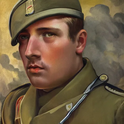 KREA - shell-shocked soldier in ww2 uniform stares intently, war