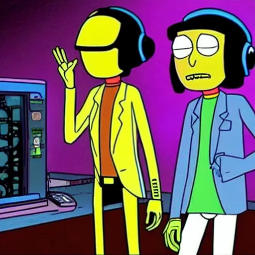 Image similar to Daft punk in an episode of Rick and Morty,