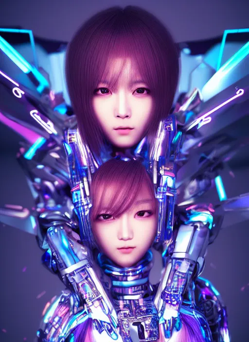 Prompt: a highly detailed portrait of a kpop idol female mecha in spiked cyberpunk bioarmor trending on artstation by yoshitake amano, holographic undertones, 3 d cg, octane rendered, futuristic, 2 k aesthetic, dramatic lighting, 4 k, highly saturated colors