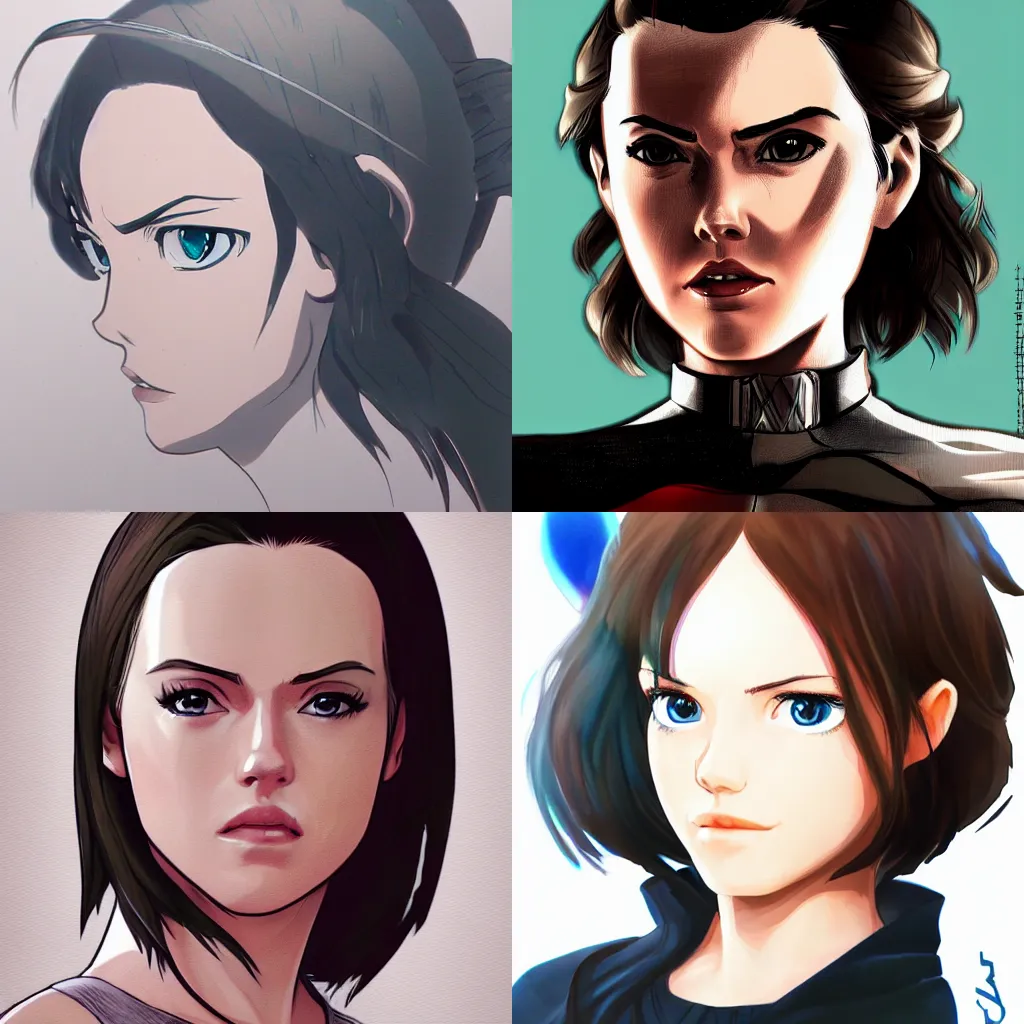 Prompt: daisy ridley as an anime character high detail drawing wlop pixiv artstation