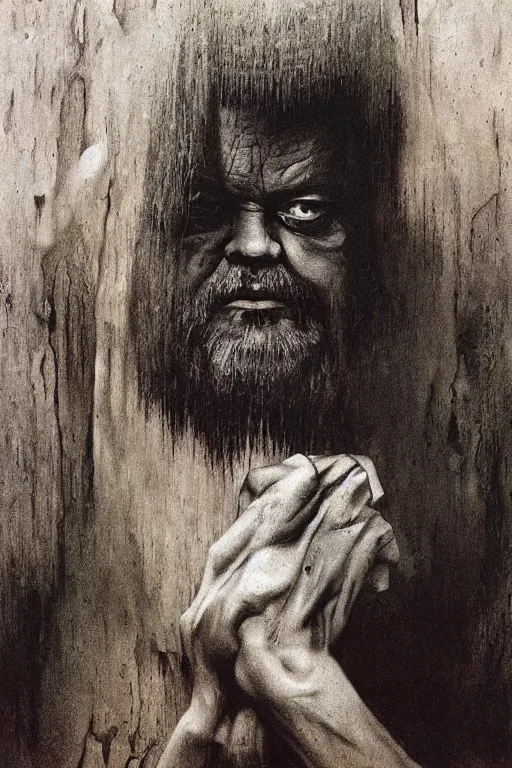 Image similar to portrait of Orson Welles by Zdzislaw Beksinski