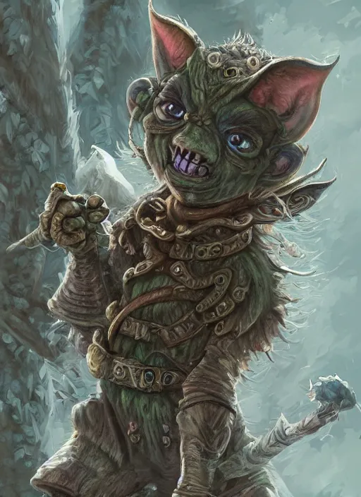 Image similar to , goblin, detailed eyes, cute, fantasy, intricate, highly detailed, digital painting, 4k, HDR, concept art, smooth, sharp focus, illustration, by Wayne Reynolds