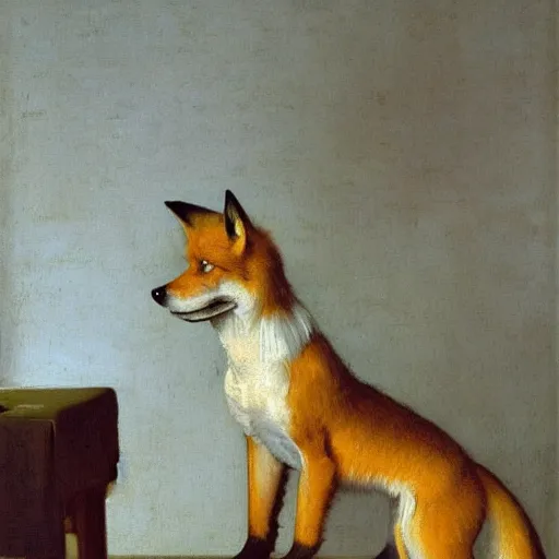 Prompt: an oil painting of a wire - haired fox terrier barking all the time at golden hour painted by johannes vermeer, masterpiece 8 k