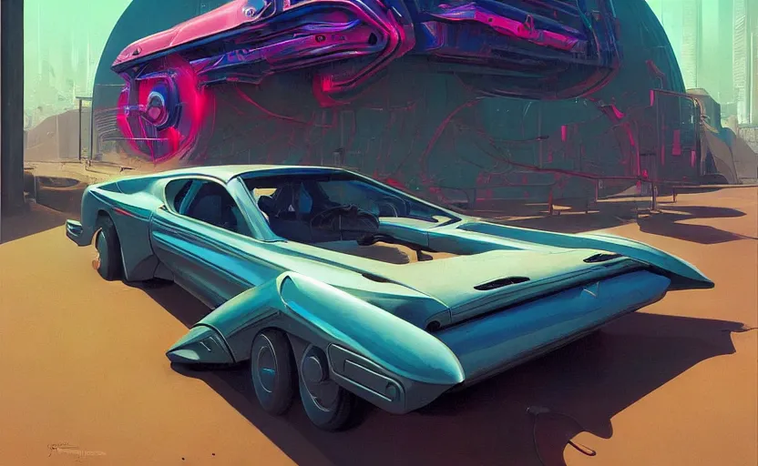 Prompt: Futuristic cyberpunk car,highly detailed, very coherent, painted by Francis Bacon and Edward Hopper, Wayne Barlowe, painted by James Gilleard, surrealism, airbrush, art by JamesJean