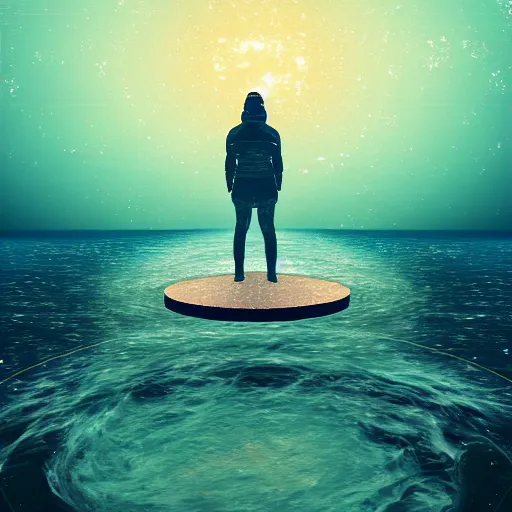 Image similar to standing on neptune, looking out into the vastness of space, digital art.