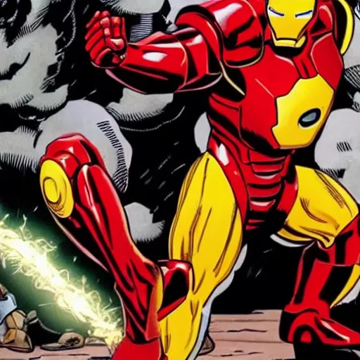 Prompt: iron man fighting versus ronald macdonald in mortal combat