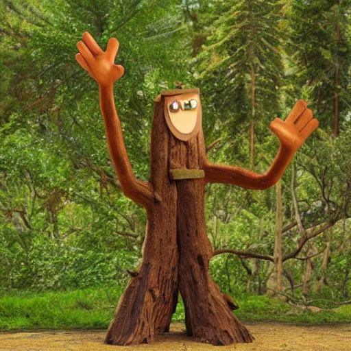 Prompt: an anthropomorphic tree waving his arms