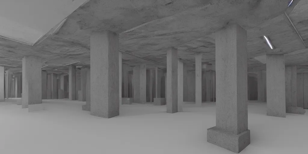 Prompt: 3 d octane model of a brutalism art gallery, highly detailed