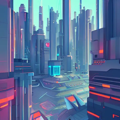 Image similar to illustration of a futuristic city by James Gilleard