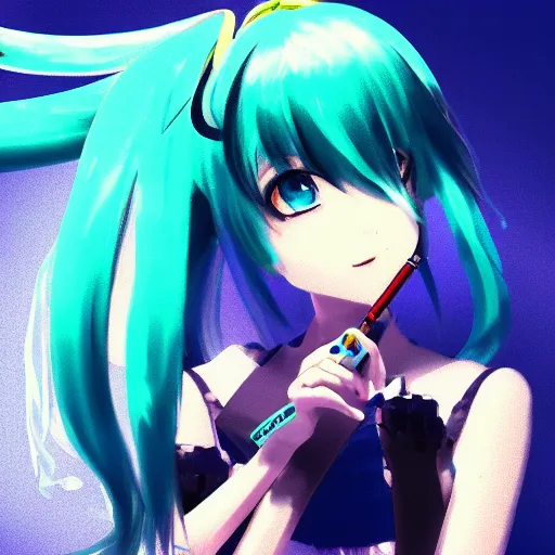 Image similar to hatsune miku smoking a vape pen in her right hand | smoke coming out of her mouth, artstation, 4 k