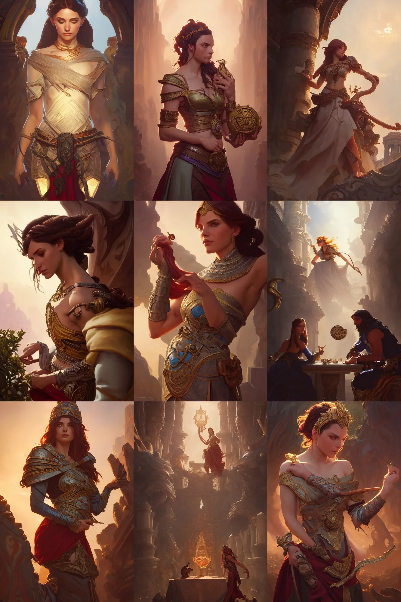 Prompt: cinematic stills from the series rome and encanto crossover, deep focus, d & d, fantasy, intricate, elegant, highly detailed, digital painting, artstation, concept art, matte, sharp focus, illustration, hearthstone, art by artgerm and greg rutkowski and alphonse mucha