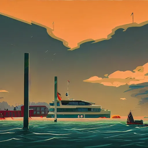 Image similar to yachting club by simon stalenhag