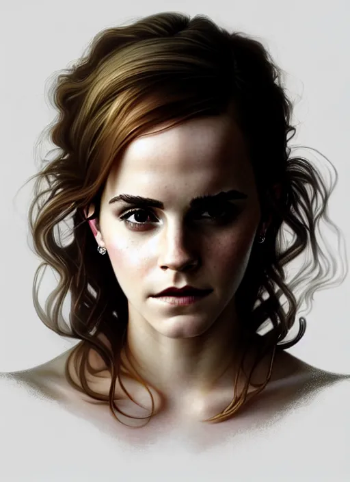 Image similar to portrait of emma watson as a vampire queen, jewelry, greek, saphire, intricate, headshot, highly detailed, digital painting, artstation, concept art, sharp focus, cinematic lighting, illustration, art by artgerm and greg rutkowski, alphonse mucha, cgsociety