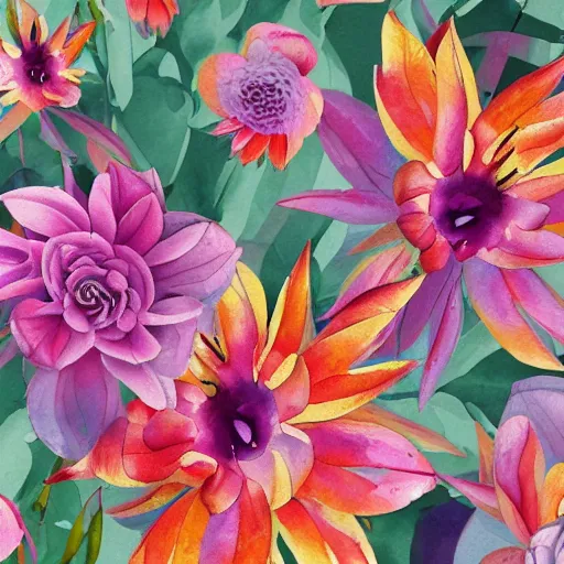 Image similar to exquisite fresh floral watercolor prints, 8 k, super detailed, modern, 8 k, symmetrical with beautiful and high resolution elements