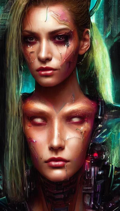 Prompt: cyberpunk, perfectly-centered-Portrait of the most beautiful women on the planet, 80s makeup, professional model, high fashion, sweaty, motherboard, insane, intricate, highly detailed, digital painting, artstation, concept art, smooth, sharp focus, illustration, Unreal Engine 5, 8K, art by artgerm and greg rutkowski and alphonse mucha