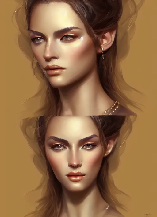 Image similar to portrait of female, gold, intricate, elegant, highly detailed, digital painting, artstation, concept art, smooth, sharp focus, illustration