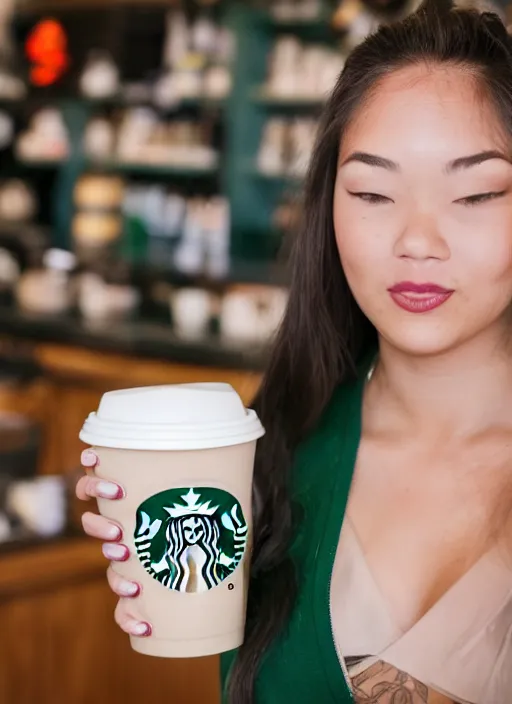 Image similar to a full portrait photo of real - life starbucks siren, f / 2 2, 3 5 mm, 2 7 0 0 k, lighting, perfect faces, award winning photography.