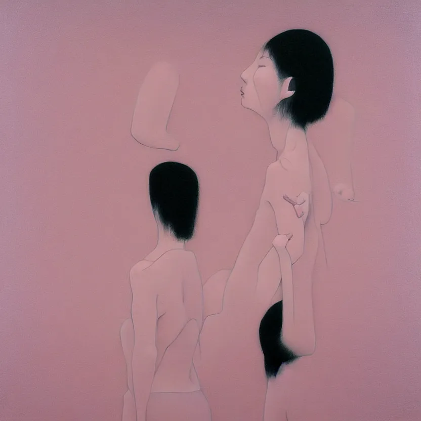 Prompt: neo - pop fine art figurative painting with modern youth culture influences by yoshitomo nara in an aesthetically pleasing natural and pastel color tones