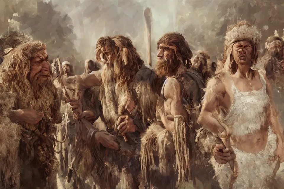 Image similar to historically accurate depiction of a Neanderthal wedding, highly detailed, centered, oil painting, artstation, realistic painting by WLOP