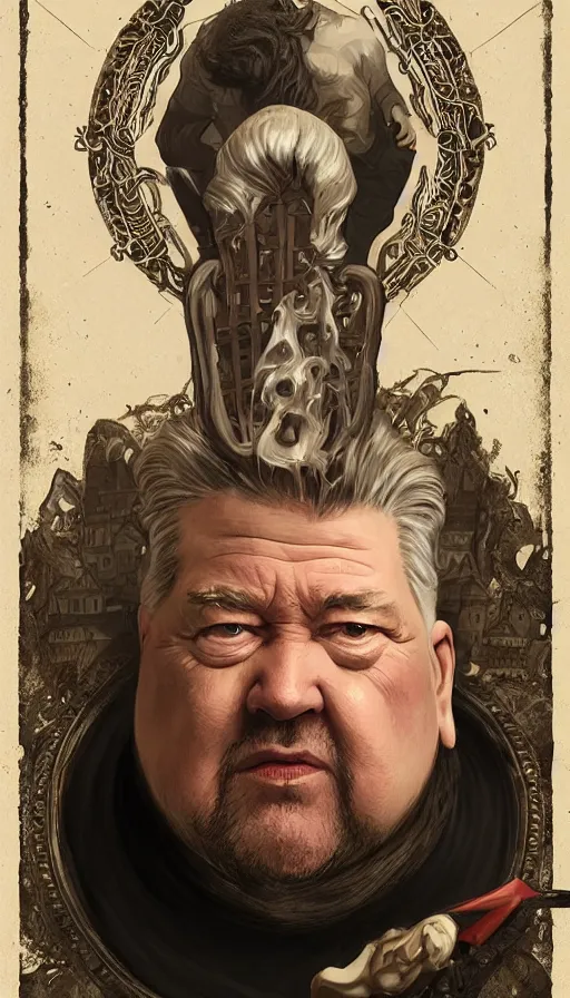 Image similar to david lynch as fat drunk tavern owner, fame of thrones, warhammer, fibonacci, sweat drops, intricate fashion clothing, insane, intricate, highly detailed, surrealistic, digital painting, artstation, concept art, smooth, sharp focus, illustration, unreal engine 5, 8 k, art by artgerm and greg rutkowski and alphonse mucha