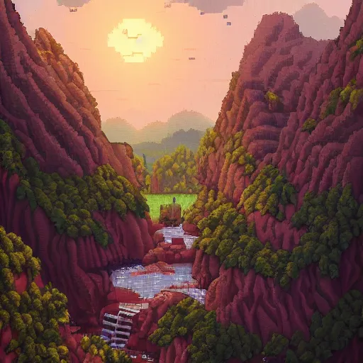 Prompt: pixel art by octavi navarro, landscape, artstation, high quality, extremely detailed, skydsgaard, pixels huh