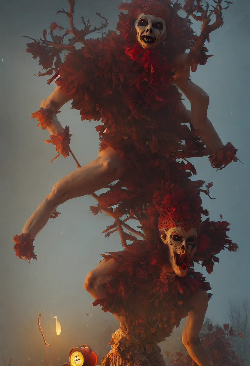 Prompt: spooky slavic carnival figure chasing away the winter. extremely high fidelity, 8 k, super resolution, cinematic view, super resolution, epic, hyperdetailed, digital painting, artstation, concept art, smooth, sharp focus, octane render, dramatic lighting, art by artgerm and greg rutkowski and alphonse mucha and wlop