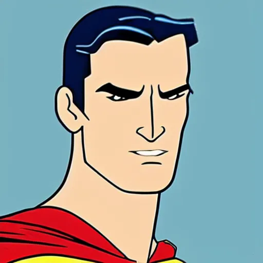 Prompt: superman with a thin jaw line and a thin nose, he have blond hair and two sides hair