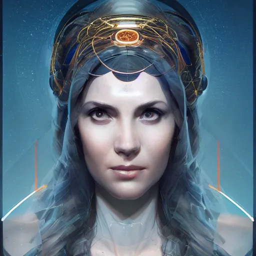 Prompt: portrait of the goddess of science and technology, upper body, D&D, intricate, cinematic lighting, highly detailed, digital painting, artstation, concept art, smooth, sharp focus, illustration, art by Artgerm and Greg Rutkowski, Cgsociety