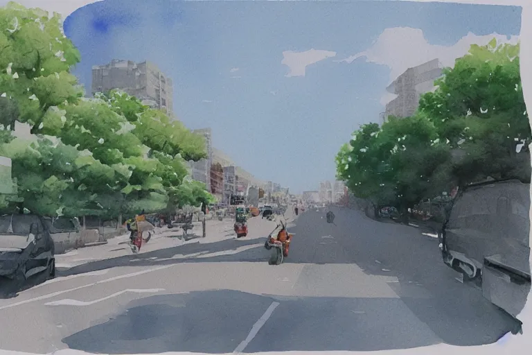 Image similar to nanshan road summer watercolor pen light color on artstation