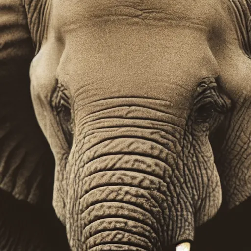 Image similar to a detailed, close - up photograph of an elephant with tiger skin