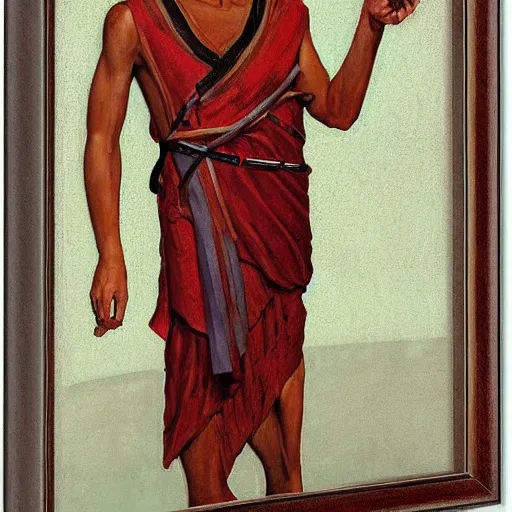 Image similar to Middle-eastern skinned man with ancient Canaanite clothing by Normal Rockwell