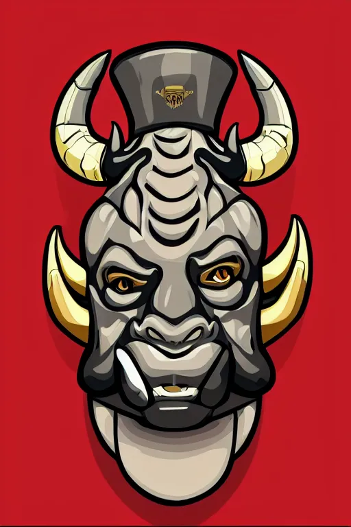 Image similar to A portrait of a bull as evil warlord general, sticker, Anthropomorphized, portrait, highly detailed, colorful, illustration, smooth and clean vector curves, no jagged lines, vector art, smooth