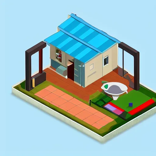 Image similar to isometric view, household, videogame style