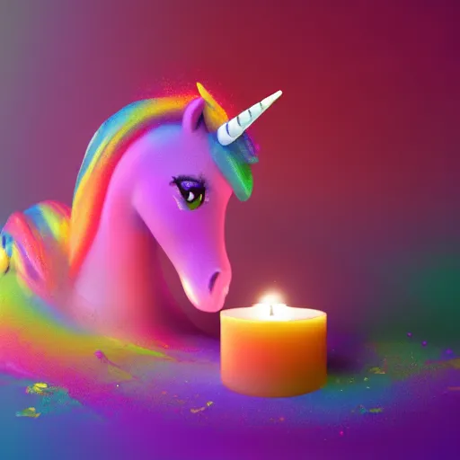 Image similar to a unicorn puking into a candle, octane render, lisa frank style