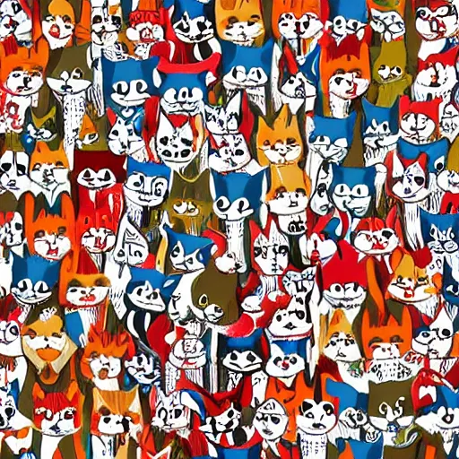 Image similar to where's waldo illustration of cats